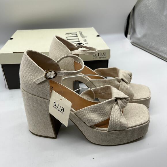 a.n.a Womens Holland Heeled Sandals Cream Natural Platform Size 10M - Picture 1 of 16